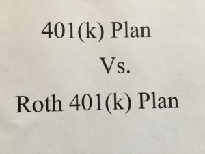 typed words "401(k) plan vs. Roth 401(k) plan"