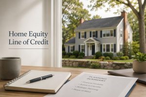 home equity line of credit planning concept with house and financial notes