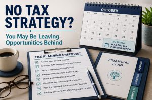 Tax planning checklist with calendar, financial plan, and year-end tax planning review illustrating proactive tax strategy for investors.